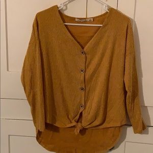 mustard color button up blouse